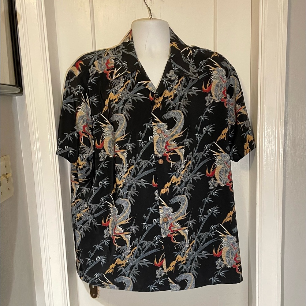 Vintage Men's Black Dragon Print Shirt